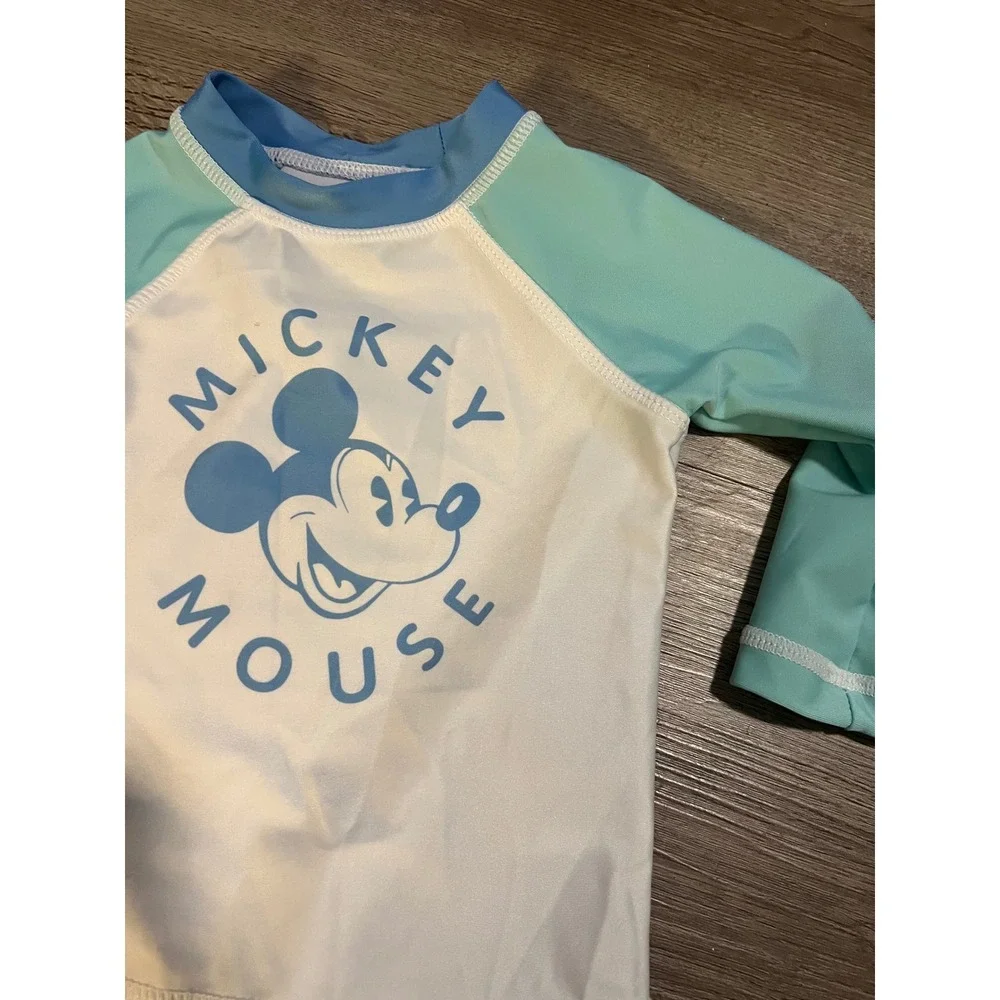 Disney Baby Mickey Mouse Rash Guard Blue Mint Green Swim Shirt 9M‎